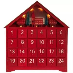 Wooden Light-Up Advent Calendar House  24 Pull-Out Drawers  LED Christmas